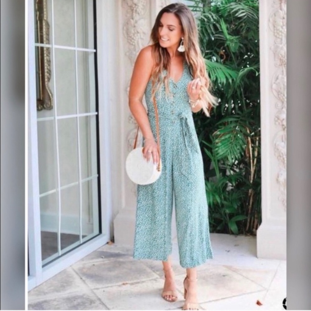 American Eagle Green Ditsy Floral Jumpsuit